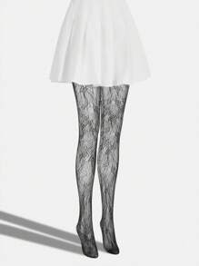 SHEIN ICON 1 Pair Women Cute, Sexy Lace, Textured Sensual Lace Jacquard Vine Patterned Fishnet Stockings, Suitable For Casual Or Party Valentines
