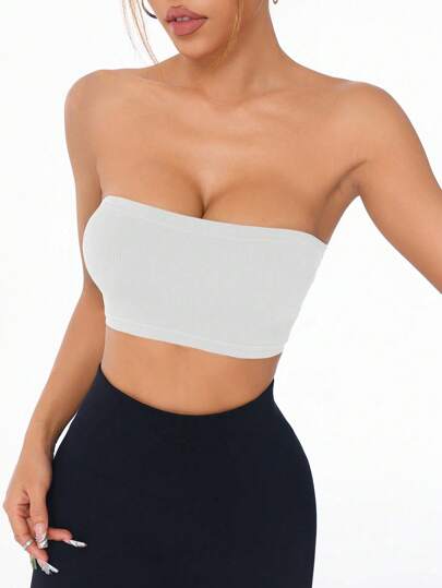 SHEIN Solid Color Minimalist Seamless Sports Bra
