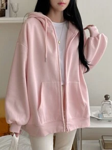 DAZY Women's Letter Print Thermal Lined Hooded Sweatshirt Fall, Winter - Pink - View 4