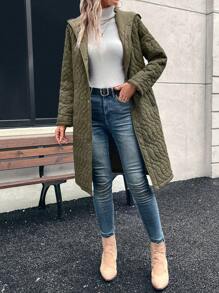 EMERY ROSE 女士冬季连帽长款休闲棉服外套 - 軍綠色 - 查看 6