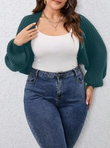 SHEIN Unity 大码纯色长袖开衫，休闲日常穿着 - 橄欖綠 - 查看 3