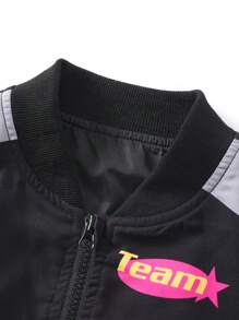 SHEIN Sparklyn Digital Print Zip-Up Jacket For Tween Girl, Casual Vacation,Holiday,Summer,Travel