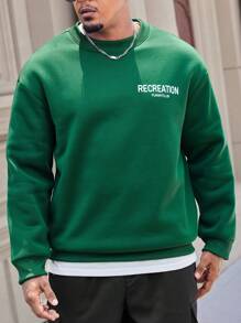 Manfinity Homme Men's Plus Size Crew Neck Letter Print Casual Pullover Sweatshirt