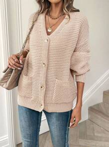 SHEIN LUNE Femme Cardigan Casual Couleur Unie Avec Poches