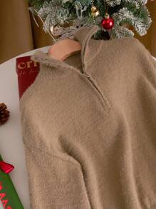 SHEIN Essnce 加大码圣诞毛绒领拉链保暖毛衣，秋冬