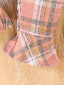 3 件套女婴婴儿格子长袖上衣、背心和喇叭裤套装，粉色复古甜美优雅，秋冬 - 彩色 - 查看 5