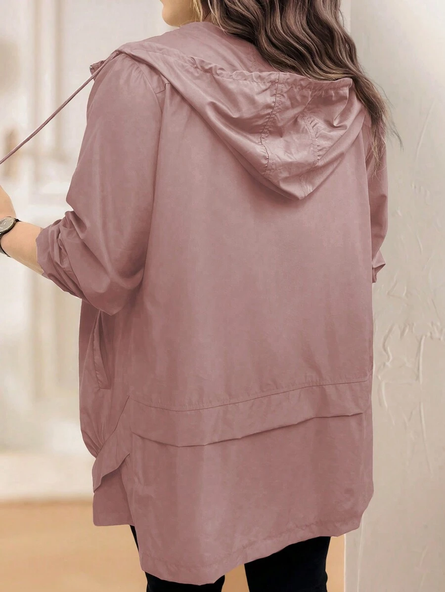 Calvaya Áo khoác gió trùm đầu màu trơn thường ngày cỡ lớn - Bụi hồng - Xem 1