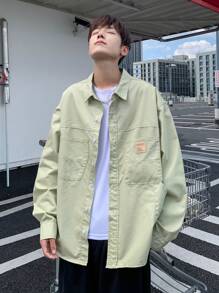 Claim Dot Men's Loose Fit Beige Denim Casual Raglan Shirt - Beige - View 6