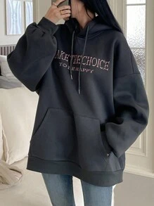 DAZY Women's Oversized Butterfly Pattern Thermal Lined Sweatshirt Hoodie