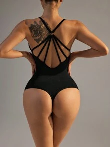 Easithlete Seamless Yoga Jumpsuit With Built-In Padded Bra - Black - View 5