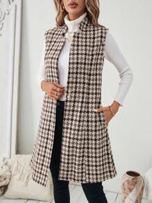 SHEIN LUNE 女士休闲格子无袖夹克，秋季