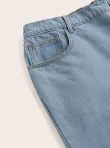 SHEIN CURVE+ Plus Size Non-Stretch Denim Straight Leg Jeans - Blue - View 3