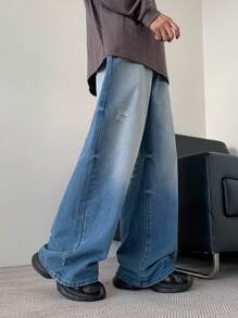 Manfinity Hypemode 男士浅蓝色复古牛仔休闲宽腿宽松牛仔裤