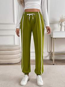 Chiquease Women's Solid Color Patchwork Front Tie Simple Casual Harem Pants Fall Cloth For Women - Army Green - View 4