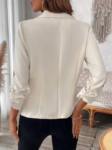 EMERY ROSE Women's Casual Commute Blazer Jacket With Gathered Sleeve Cuffs, Spring Autumn - Apricot - View 2