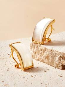 SHEIN 镀金亚克力矩形简约耳环 - 金黃色 - 查看 2