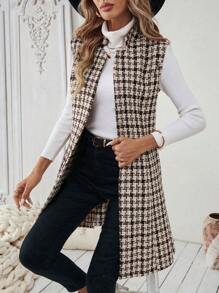 SHEIN LUNE 女士休闲格子无袖夹克，秋季