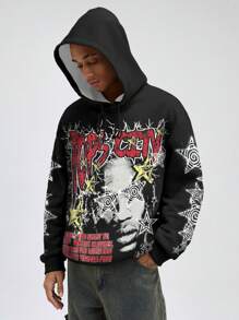 ROMWE MEN Street Life Men's Fashionable Hoodie With Figure & Slogan Graphic Print, Fall/Winter