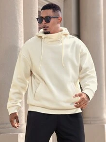 Manfinity Homme Áo hoodie nỉ trơn màu thường ngày cỡ lớn cho nam, Thu/Đông - Màu be - Xem 4