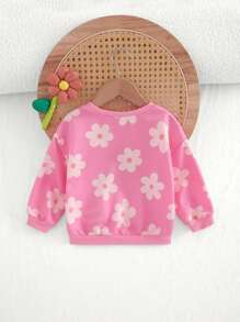 Cozy Pixies 女婴彩色花卉柔软针织超大圆领运动衫 - 粉色 - 查看 2