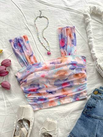 Soleia Women's Vacation Floral Print Mesh Tank Top