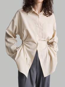 Ontre Blusa de mujer con cordón en la cintura y diseño calado, conjunto de regreso a la escuela de otoño/invierno