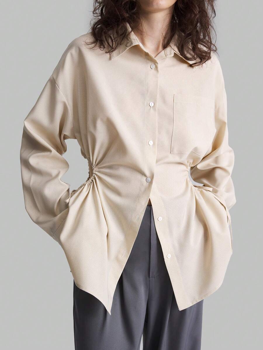 Ontre Blusa de mujer con cordón en la cintura y diseño calado, conjunto de regreso a la escuela de otoño/invierno