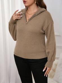 SHEIN Essnce 加大码圣诞毛绒领拉链保暖毛衣，秋冬