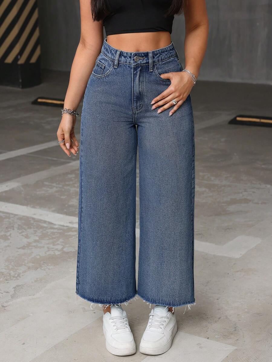 SHEIN ICON 简约前扣口袋休闲牛仔裤，日常穿着 - 淺色水洗藍 - 查看 1