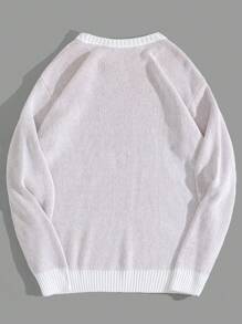 SHEIN Cottnline Men Bone Printed Regular Sweater - White - View 2