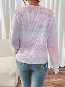 SHEIN LUNE 女士圆领休闲长袖彩色毛衣 - 紫色 - 查看 2