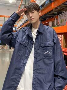 Claim Dot Men's Loose Fit Drop Shoulder Denim Blue Casual Shirt - Dark Wash - View 10