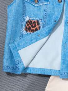 SHEIN Tween 女童两件套酷炫街头风格通勤休闲装豹纹背心搭配蝴蝶结和运动衫连衣裙 - 彩色 - 查看 6