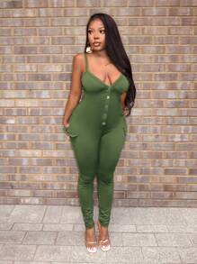 Slaydiva Women's Casual Solid Color Slim Fit Sleeveless Jumpsuit, Spring And Summer - Army Green - View 5