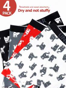 4pcs/Pack Men's Cat Printed Boxer Briefs - Multicolor - View 2