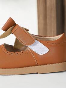 Cute Round Toe Bow Flats For Girls, Spring & Autumn - Brown - View 4