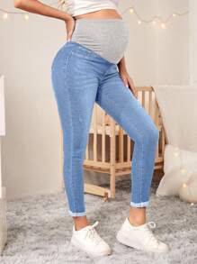 SHEIN Maternity High Waisted Color Block Skinny Jeans