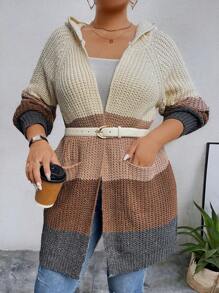 Calvaya Cộng với kích thước sọc tương phản thiết kế màu sắc áo khoác cardigan dáng rộng thông thường - Nhiều màu - Xem 6