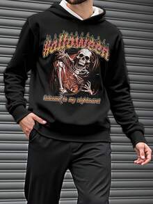 Manfinity LEGND 时尚休闲万圣节骷髅印花保暖内衬连帽衫男式运动衫 - 白色 - 查看 2