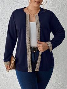 SHEIN Clasi 大码休闲拼色缎带拼接夹克，春秋