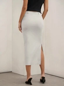 COSMINA Women's Gray Color Front Button Simple Old Money Style A-Line Skirt, Casual Daily Spring/Fall