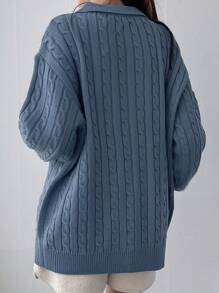 DAZY Women's Loose Fit Turndown Collar Cable Cable Zip-Up Cardigan