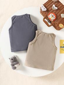 2pcs Young Boy Minimalist Panda & Koala Embroidered Vest Underwear Set, Coffee & Gray - Multicolor - View 2