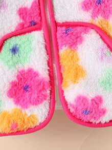 Infant Girls' Warm Contrast Color Trim Floral Fleece Jacket, Autumn/Winter - Monivärinen - Näytä 4