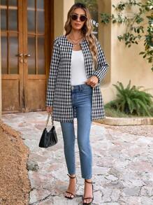 Zolique Black And White Plaid Regular Coat Fall Cloth For Women - Multicolor - View 3