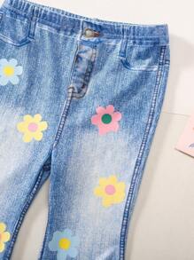 女宝宝可爱百搭松紧腰花卉图案喇叭裤，秋冬 - 彩色 - 查看 4
