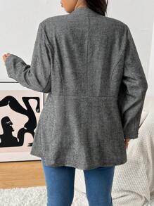 SHEIN Frenchy Plus Size Grey Casual Herringbone Blazer,Autumn/Winter, Women Clothes Fall/Winter - Grey - View 6