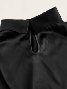 SHEIN X Belinda SHEIN Essnce 2pcs Women Satin Set Elegant Black Summer Night Out Stand Collar Camisole Swing Top And Maxi Skirt Set Christmas New Year Eve Outfit Clothes - Black - View 7