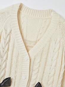 SHEIN Unity 女式蝴蝶结装饰休闲开衫，秋冬款 - 黑與白 - 查看 4