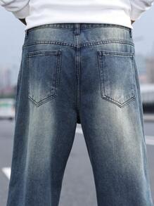 Manfinity Homme Vaqueros rectos casuales desgastados para hombre - Azul lavado medio - Ver 7